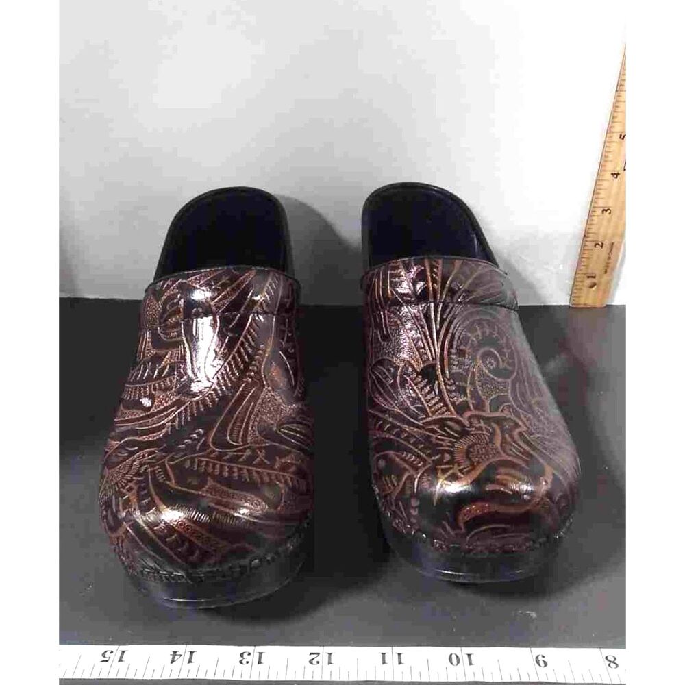 Dansko Professional Bronze Tooled Leather Clogs Women's Size 38